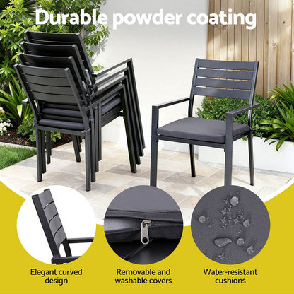Somers | Coastal Black White Aluminium Extendable 9 Seater Outdoor Door Table Set | Black