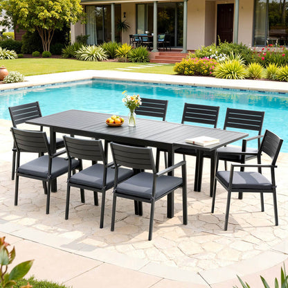 Somers | Coastal Black White Aluminium Extendable 9 Seater Outdoor Door Table Set | Black