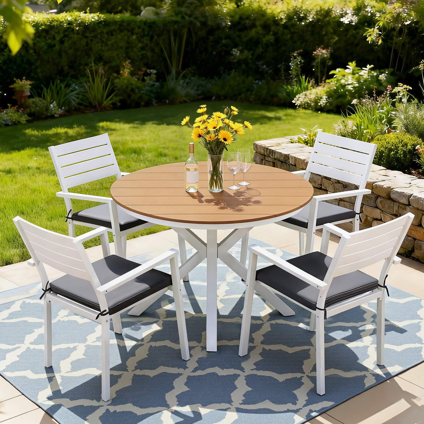 Somers | Coastal White Aluminum Square 4 Seater Outdoor Door Table Set | White