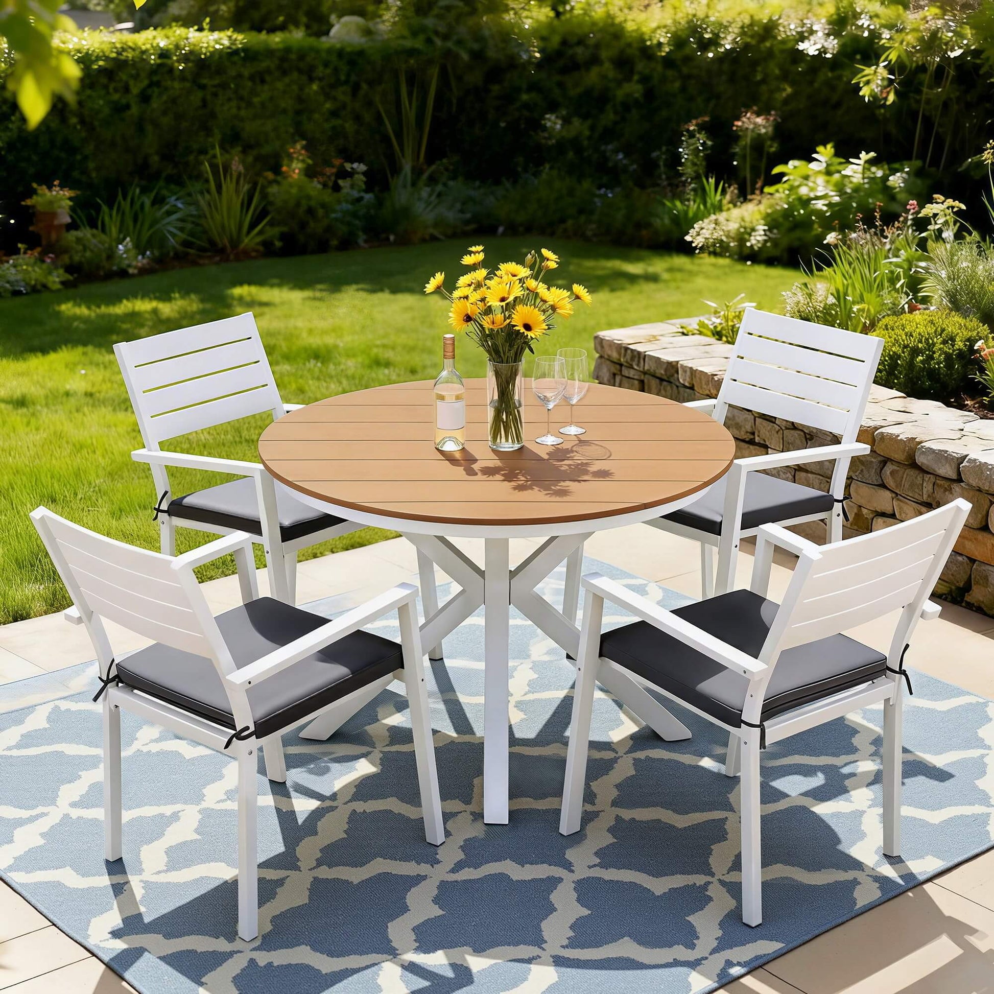 Somers | Coastal White Aluminum Square 4 Seater Outdoor Door Table Set | White