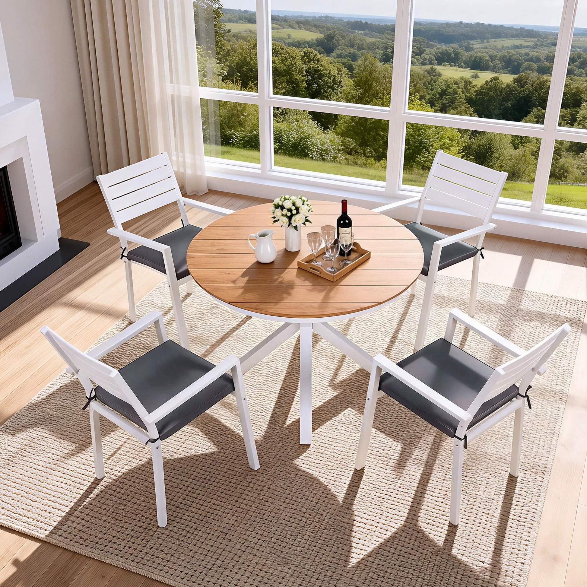 Somers | Coastal White Aluminum Square 4 Seater Outdoor Door Table Set | White