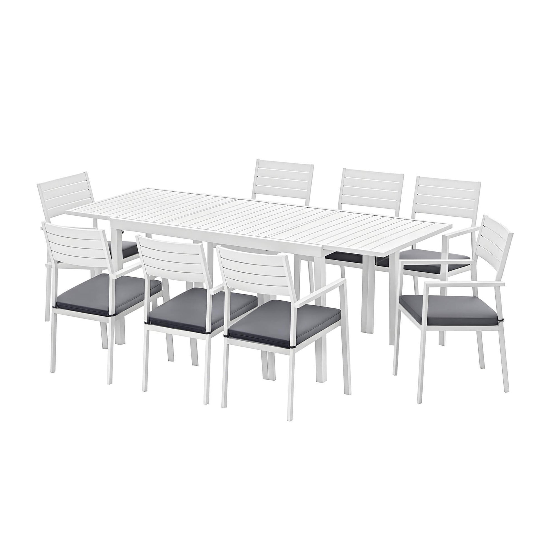 Somers | Coastal Black White Aluminium Extendable 9 Seater Outdoor Door Table Set | White