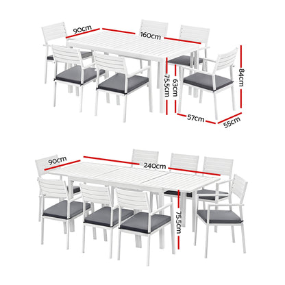 Somers | Coastal Black White Aluminium Extendable 9 Seater Outdoor Door Table Set | White