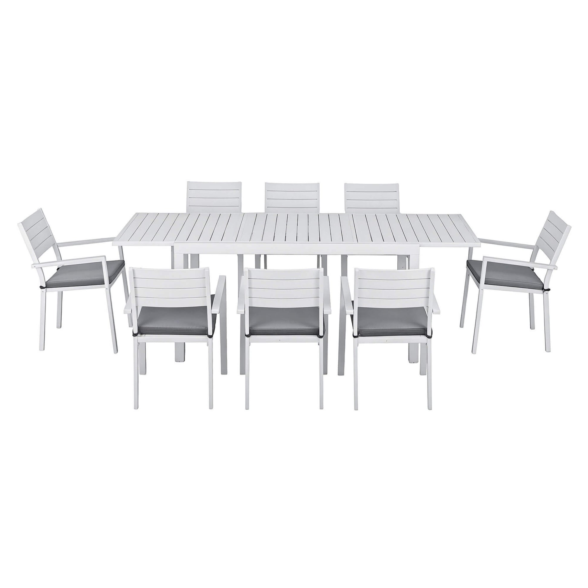 Somers | Coastal Black White Aluminium Extendable 9 Seater Outdoor Door Table Set | White