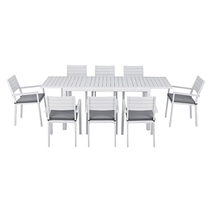 Somers | Coastal Black White Aluminium Extendable 9 Seater Outdoor Door Table Set | White