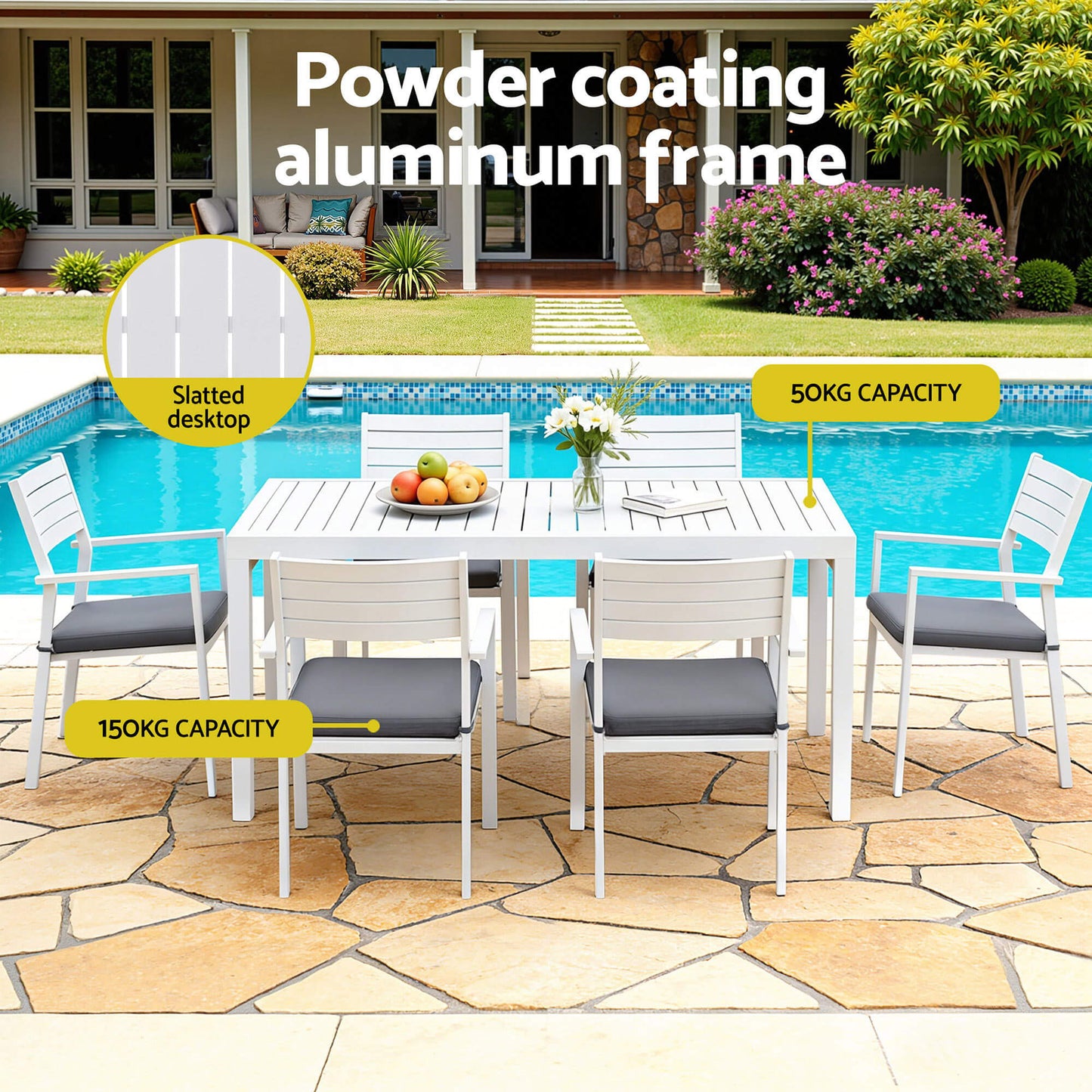 Somers | Coastal Black White Aluminium Extendable 9 Seater Outdoor Door Table Set | White