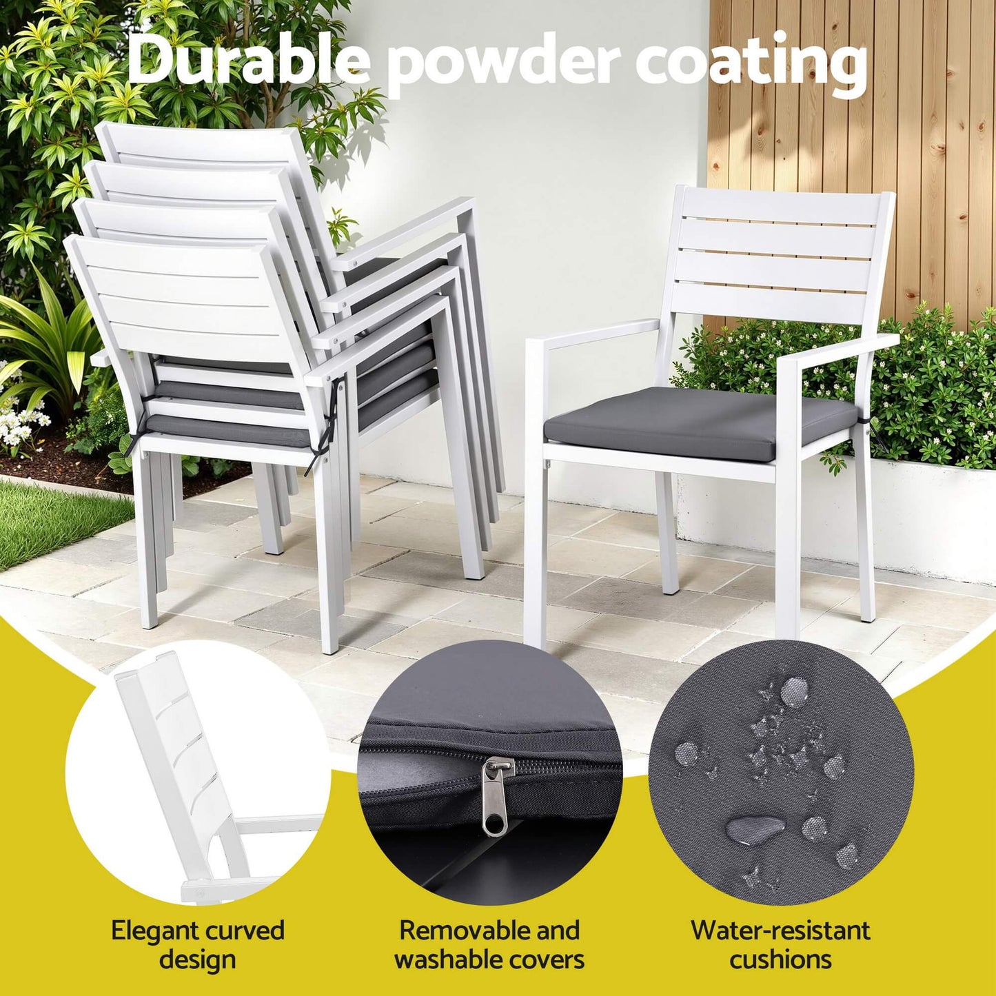 Somers | Coastal Black White Aluminium Extendable 9 Seater Outdoor Door Table Set | White