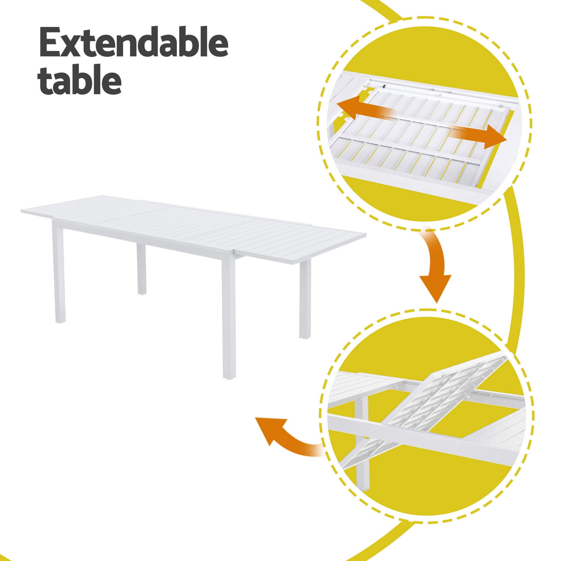 Somers | Coastal Black White Aluminium Extendable 9 Seater Outdoor Door Table Set | White