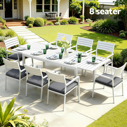 Somers | Coastal Black White Aluminium Extendable 9 Seater Outdoor Door Table Set | White