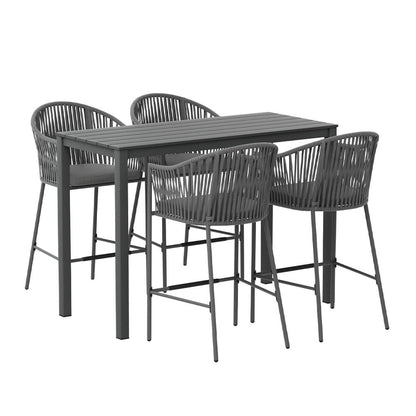 Southbank | Rope Steel Black Grey Indoor Outdoor Bar Stool Table Set | Black