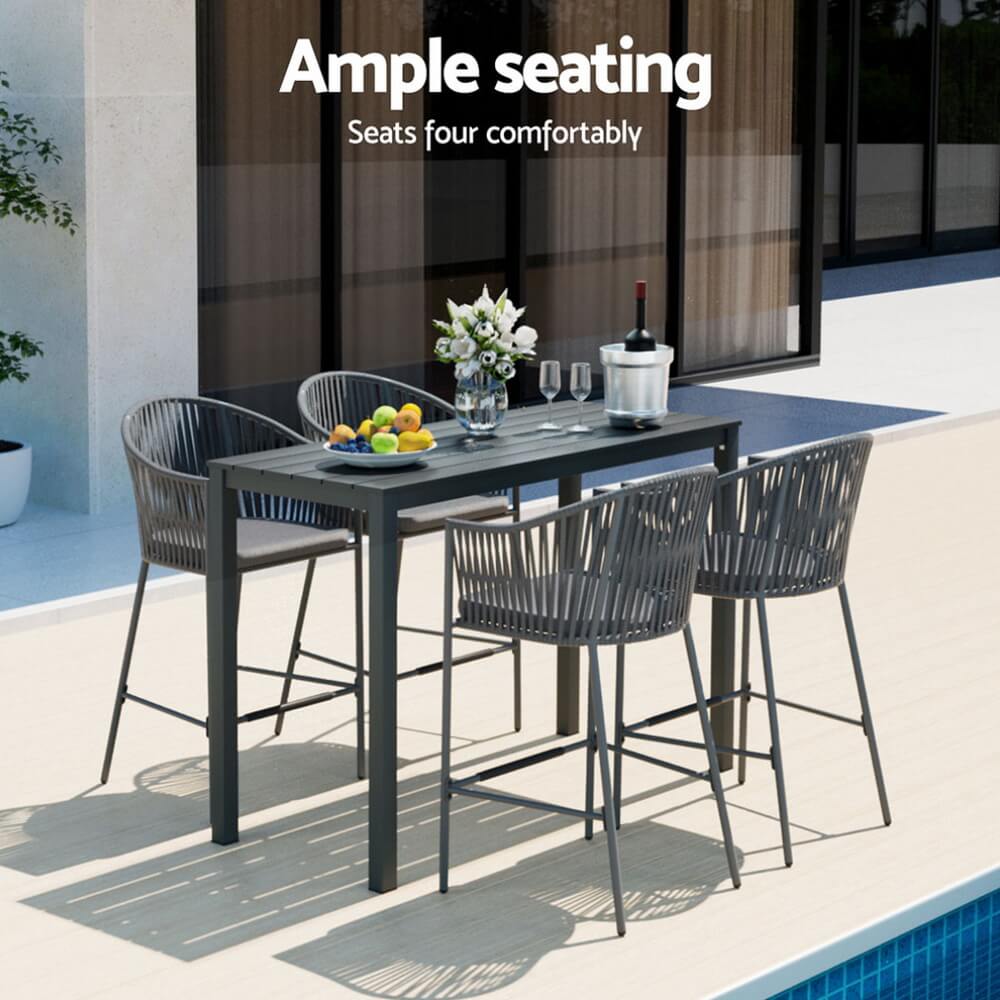 Southbank | Rope Steel Black Grey Indoor Outdoor Bar Stool Table Set | Black