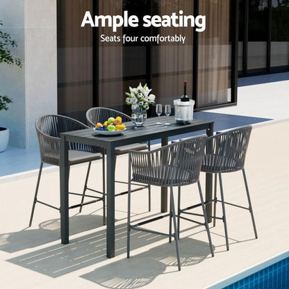 Southbank | Rope Steel Black Grey Indoor Outdoor Bar Stool Table Set | Black
