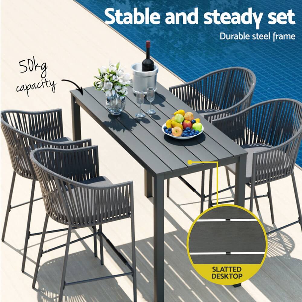 Southbank | Rope Steel Black Grey Indoor Outdoor Bar Stool Table Set | Black