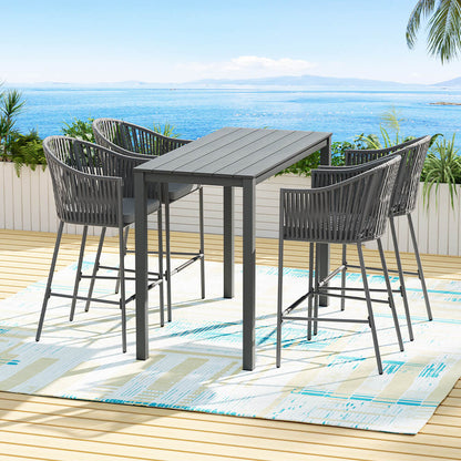 Southbank | Rope Steel Black Grey Indoor Outdoor Bar Stool Table Set | Black