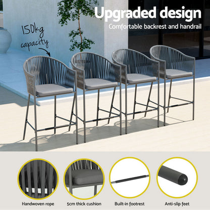 Southbank | Rope Steel Black Grey Indoor Outdoor Bar Stool Table Set | Black