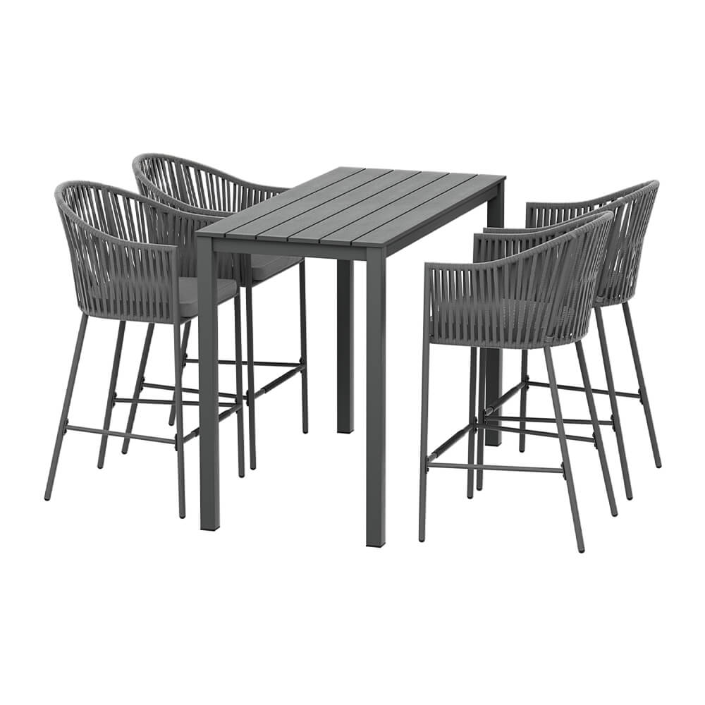 Southbank | Rope Steel Black Grey Indoor Outdoor Bar Stool Table Set | Black