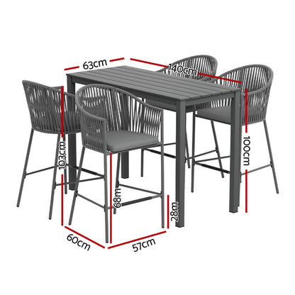 Southbank | Rope Steel Black Grey Indoor Outdoor Bar Stool Table Set | Black