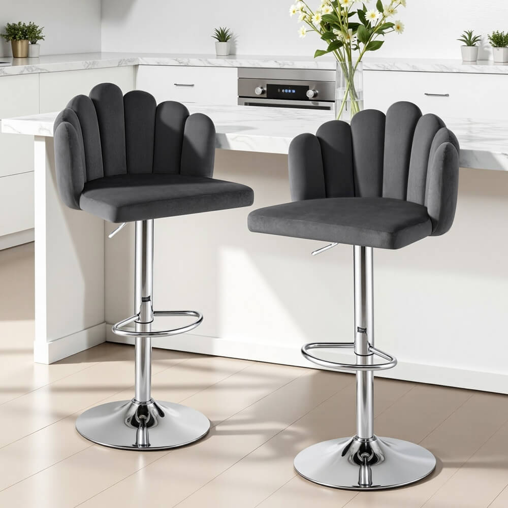 Spencer | Modern Adjustable Grey Velvet Bar Stools | Grey
