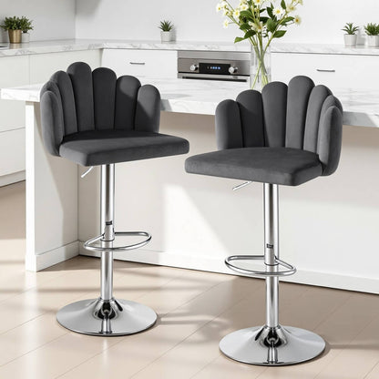Spencer | Modern Adjustable Grey Velvet Bar Stools | Grey