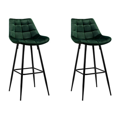 Stanhope | Modern Metal Velvet Bar Stools | Set Of 2 | Green