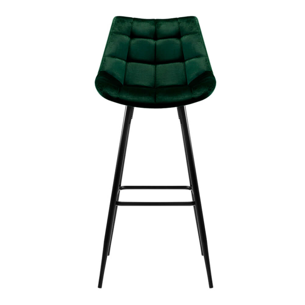 Stanhope | Modern Metal Velvet Bar Stools | Set Of 2 | Green