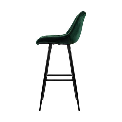 Stanhope | Modern Metal Velvet Bar Stools | Set Of 2 | Green