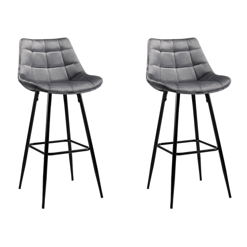 Stanhope | Modern Metal Velvet Bar Stools | Set Of 2 | Grey