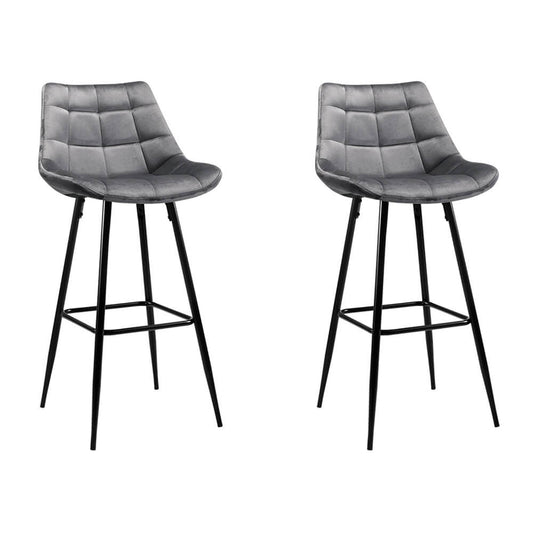 Stanhope | Modern Metal Velvet Bar Stools | Set Of 2 | Grey