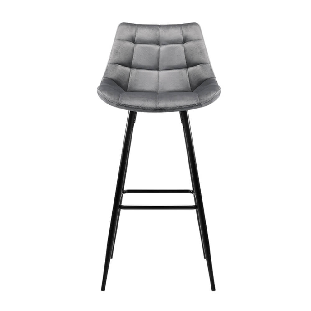 Stanhope | Modern Metal Velvet Bar Stools | Set Of 2 | Grey