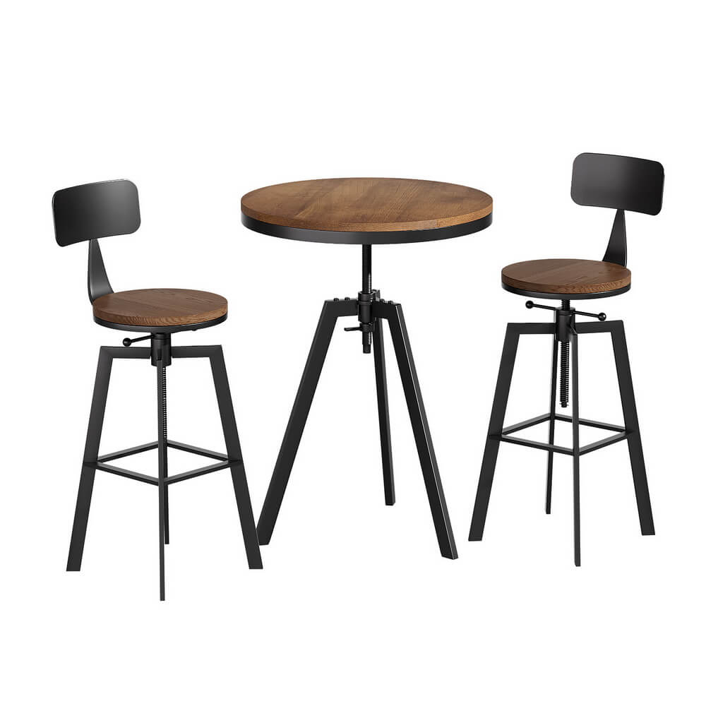 Stanley | Industrial Metal Black Wooden Bar Stool Table Set | Black