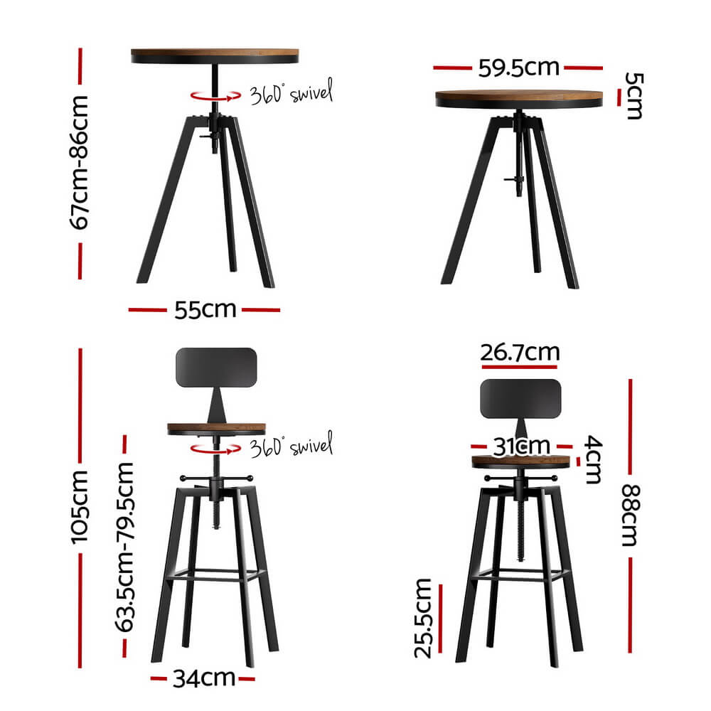 Stanley | Industrial Metal Black Wooden Bar Stool Table Set | Black