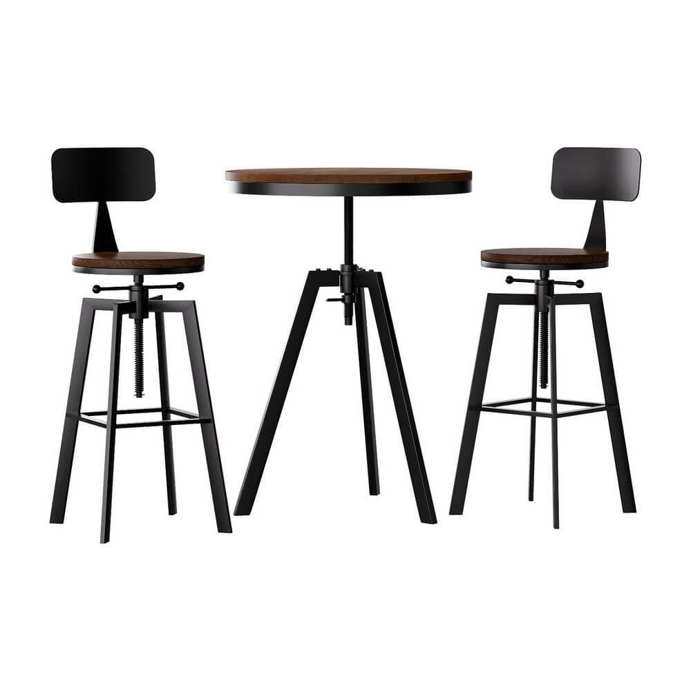 Stanley | Industrial Metal Black Wooden Bar Stool Table Set | Black