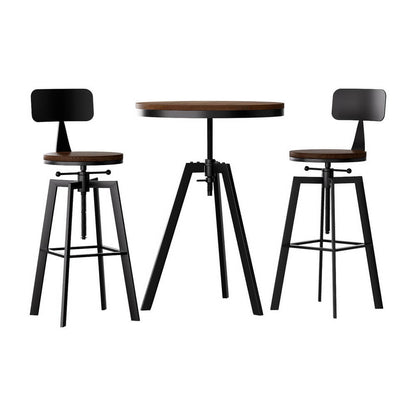 Stanley | Industrial Metal Black Wooden Bar Stool Table Set | Black