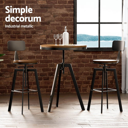 Stanley | Industrial Metal Black Wooden Bar Stool Table Set | Black