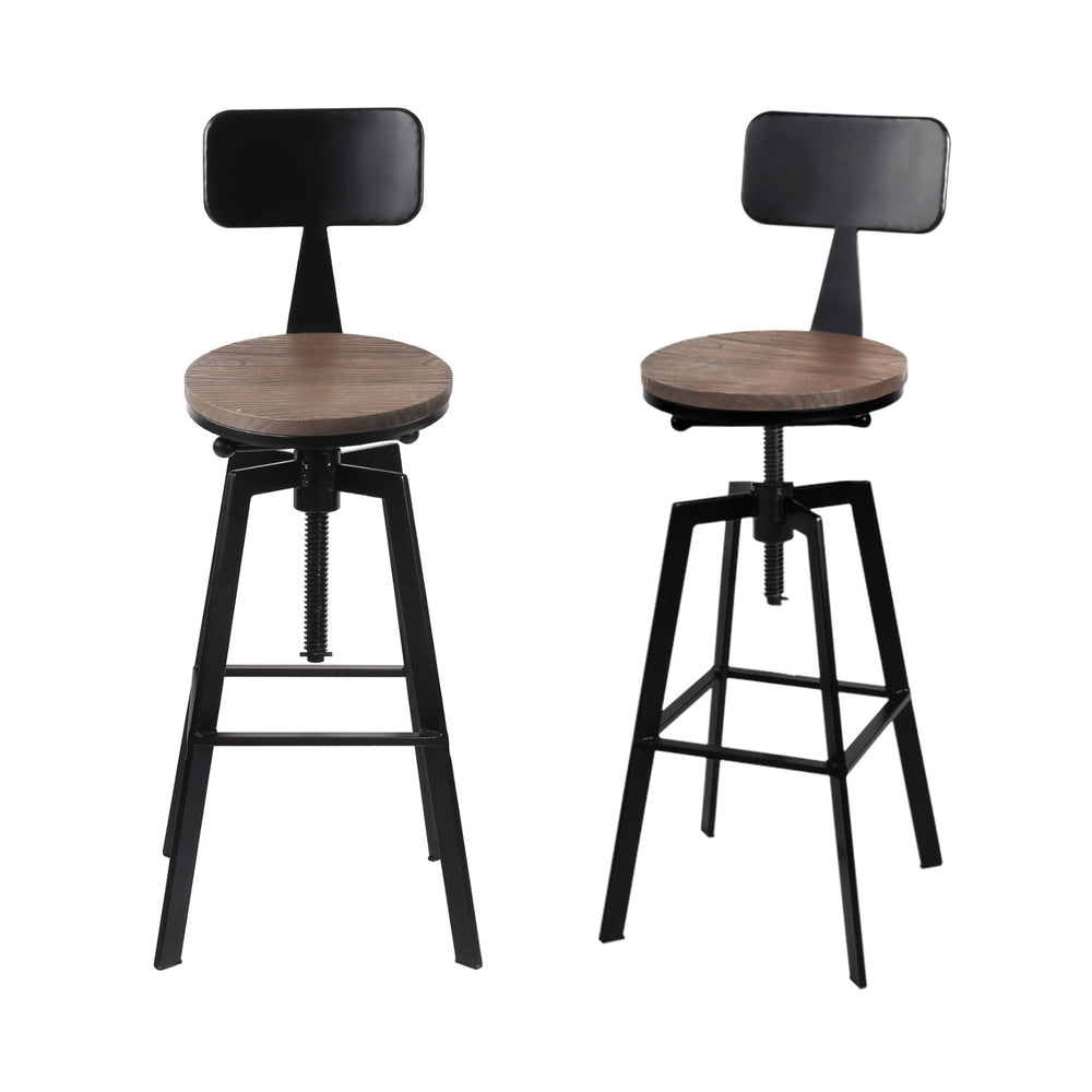 Stanley | Industrial Metal Black Natural Wooden Bar Stools | Set Of 4