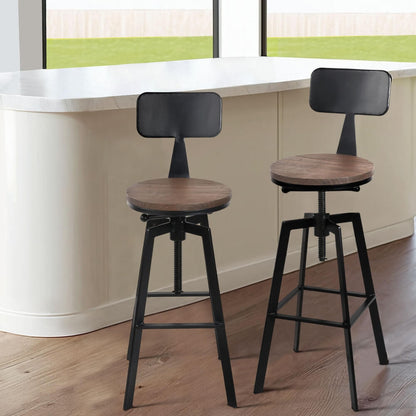 Stanley | Industrial Metal Black Natural Wooden Bar Stools | Set Of 4