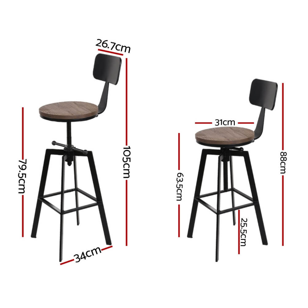 Stanley | Industrial Metal Black Natural Wooden Bar Stools | Set Of 4