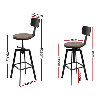 Stanley | Industrial Metal Black Natural Wooden Bar Stools | Set Of 4