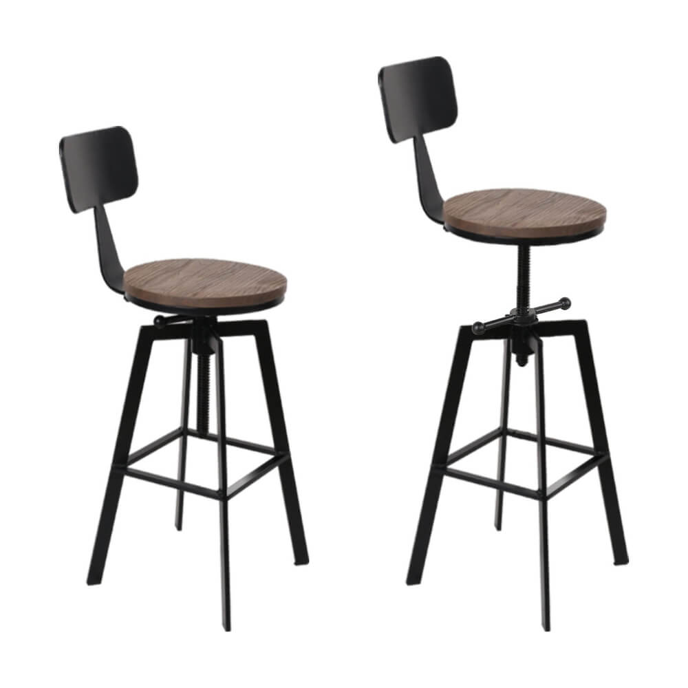 Stanley | Industrial Metal Black Natural Wooden Bar Stools | Set Of 4
