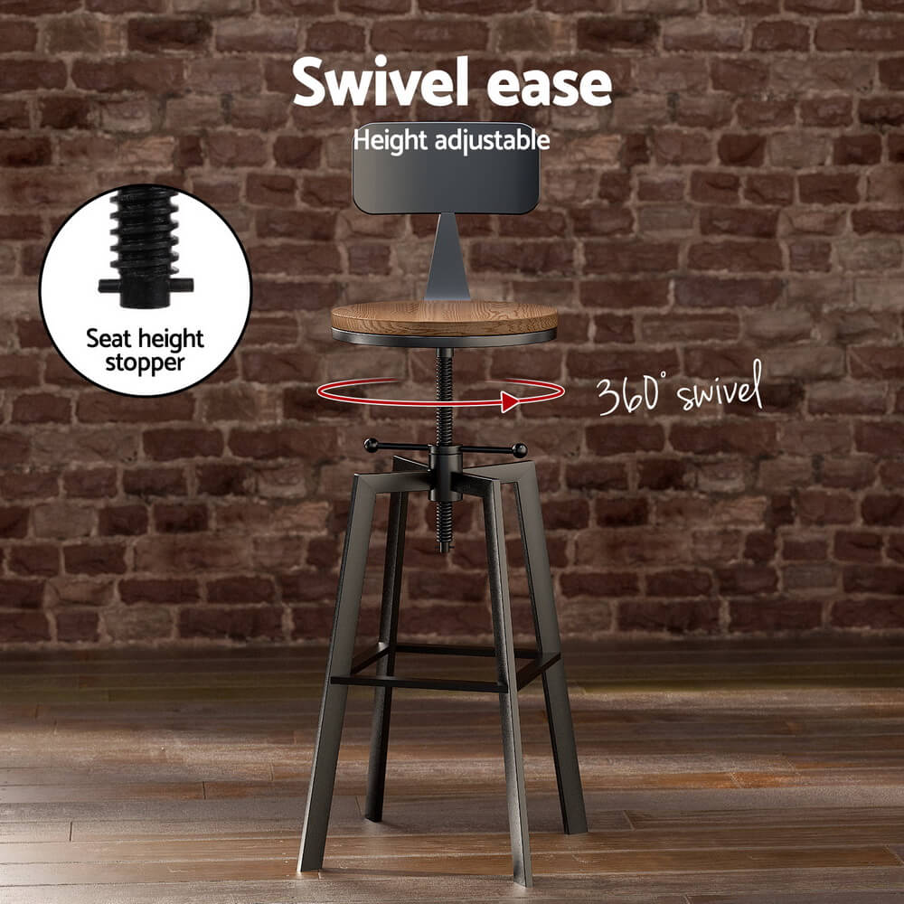 Stanley | Industrial Metal Black Wooden Bar Stool Table Set | Black