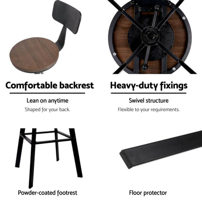 Stanley | Industrial Metal Black Natural Wooden Bar Stools | Set Of 4