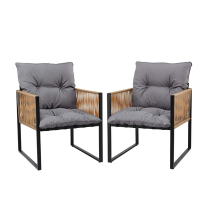 Staplyton | Coastal Natural Wicker Black Metal Dining Chairs With Arms | Set Of 2 | Black