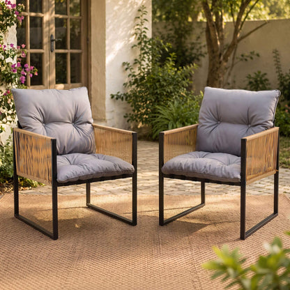 Staplyton | Coastal Natural Wicker Black Metal Dining Chairs With Arms | Set Of 2 | Black