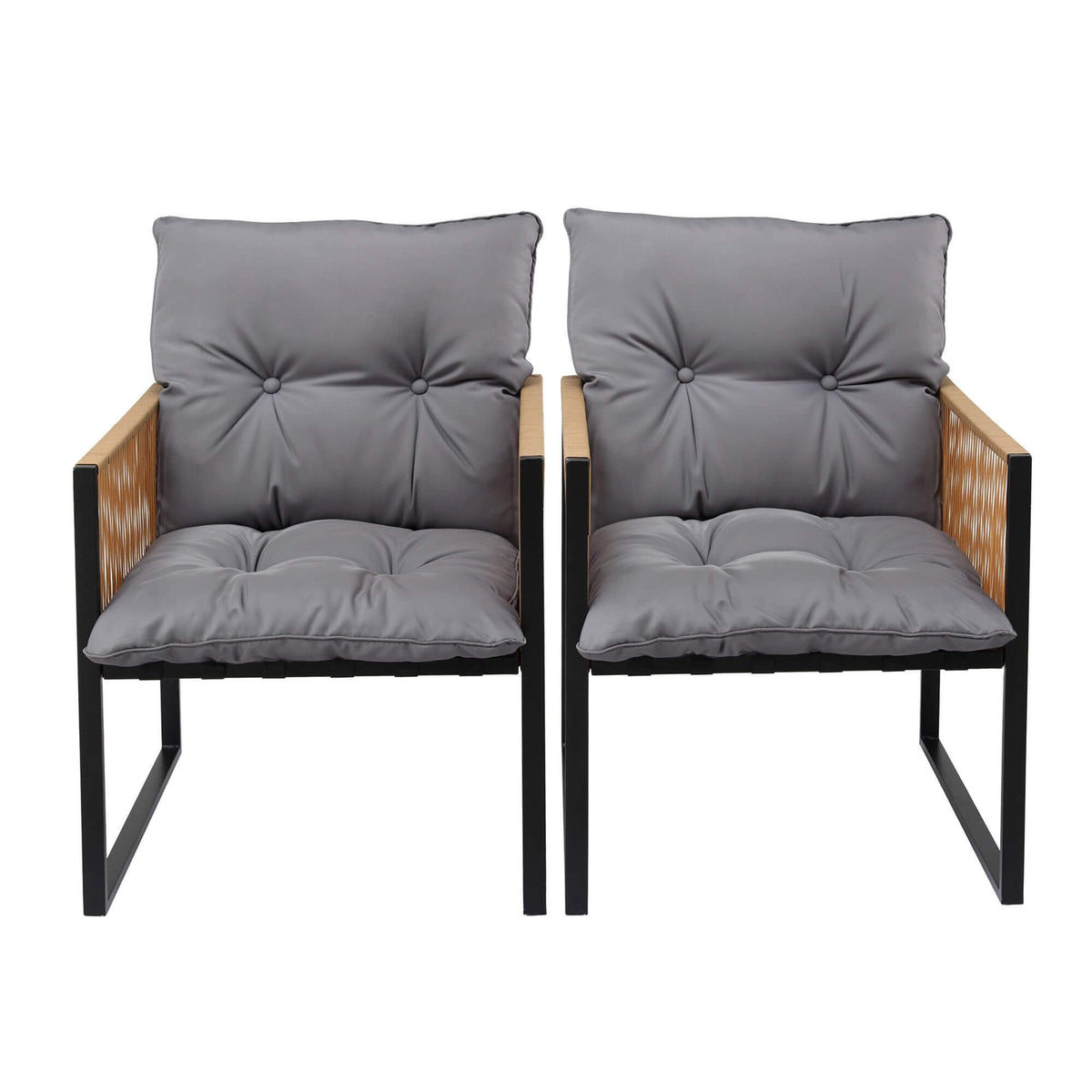 Staplyton | Coastal Natural Wicker Black Metal Dining Chairs With Arms | Set Of 2 | Black