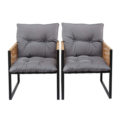 Staplyton | Coastal Natural Wicker Black Metal Dining Chairs With Arms | Set Of 2 | Black