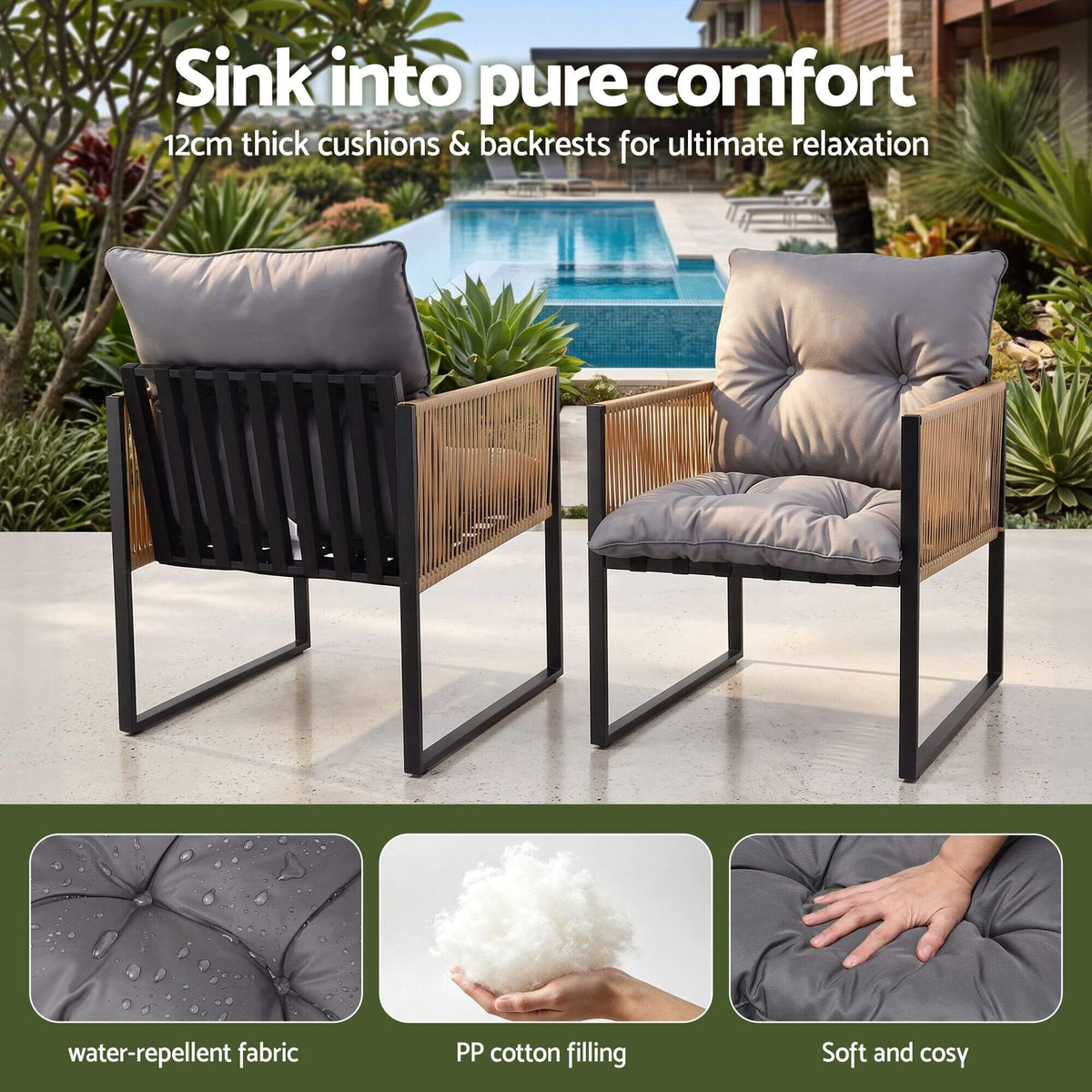 Staplyton | Coastal Natural Wicker Black Metal Dining Chairs With Arms | Set Of 2