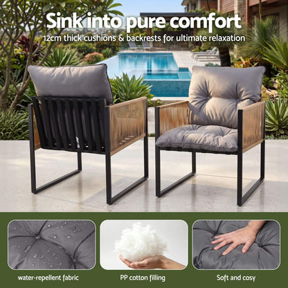 Staplyton | Coastal Natural Wicker Black Metal Dining Chairs With Arms | Set Of 2 | Black