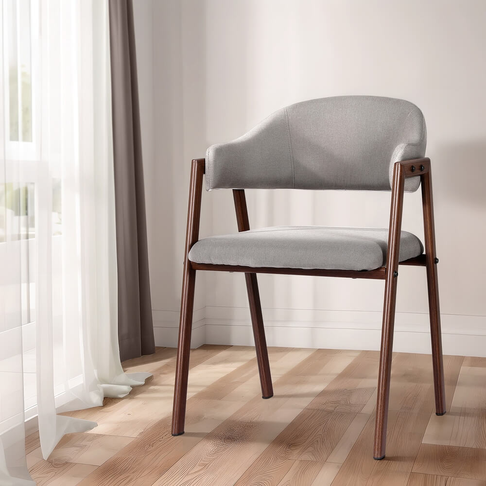 Staplyton | Scandinavian Grey Fabric Dining Chairs With Arms | Grey