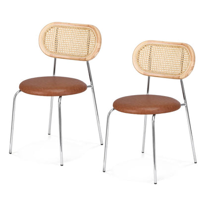 Stavanger | Modern Brown PU Leather Rattan Dining Chairs | Set Of 2 | Brown