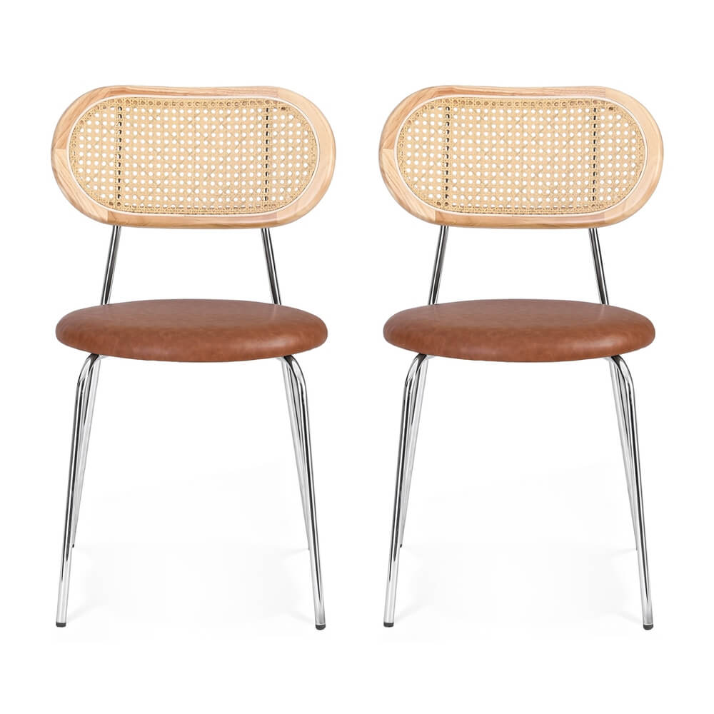 Stavanger | Modern Brown PU Leather Rattan Dining Chairs | Set Of 2 | Brown